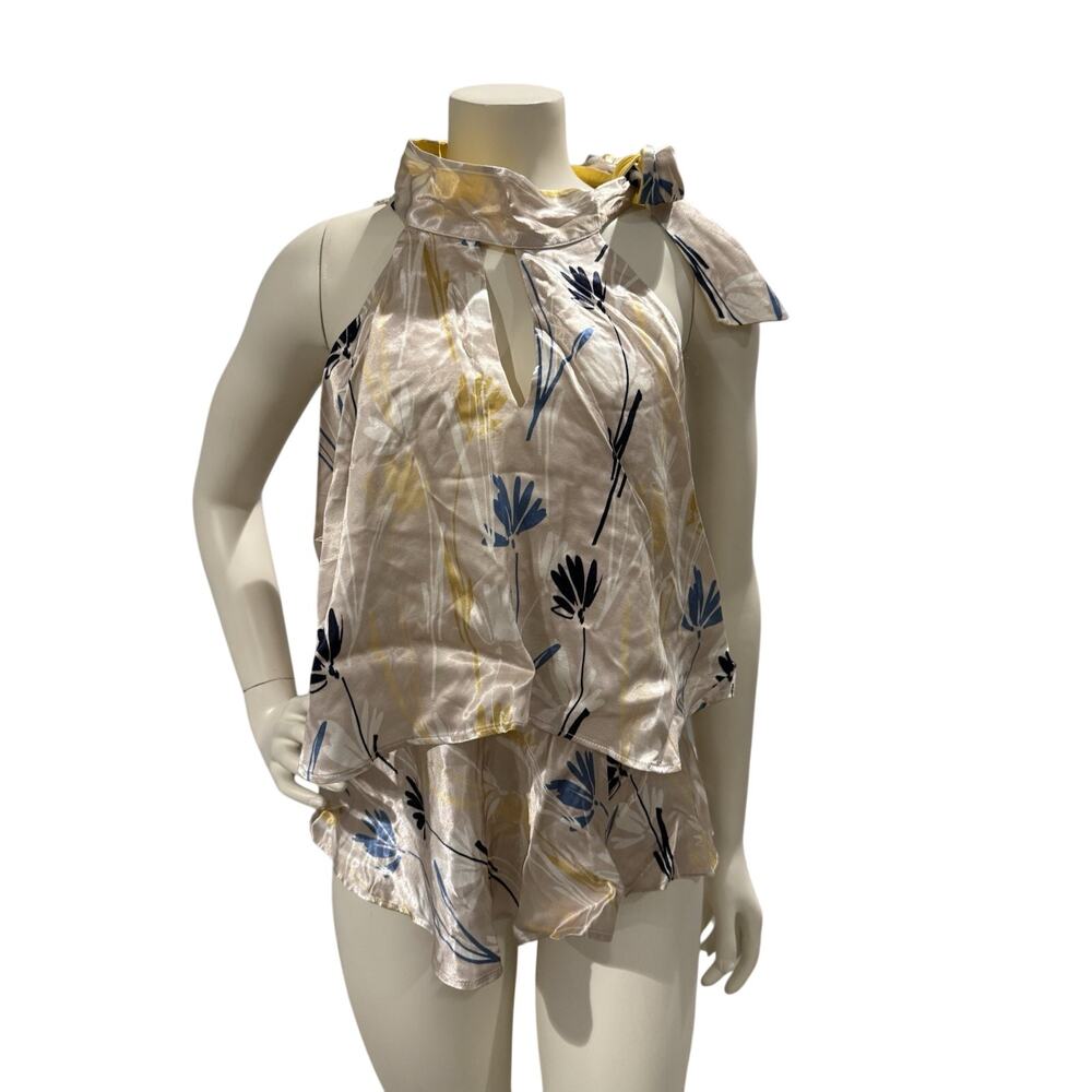 Romantic Elegant NWT Yargici Tie Neck Halter Floral Tiered Top